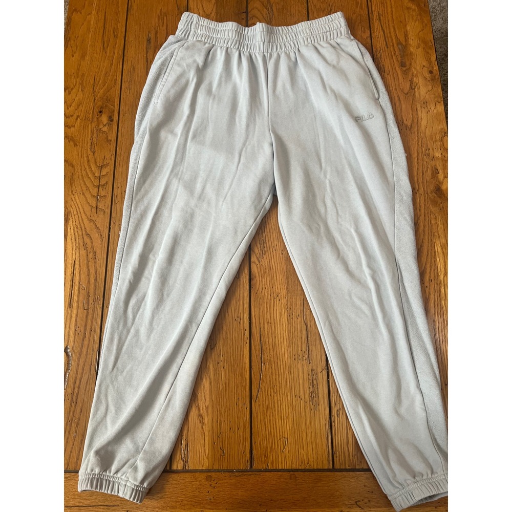 Fila Mens‎ Light Gray Tapered Jogger Sweatpants Size Large Drawstring Waist